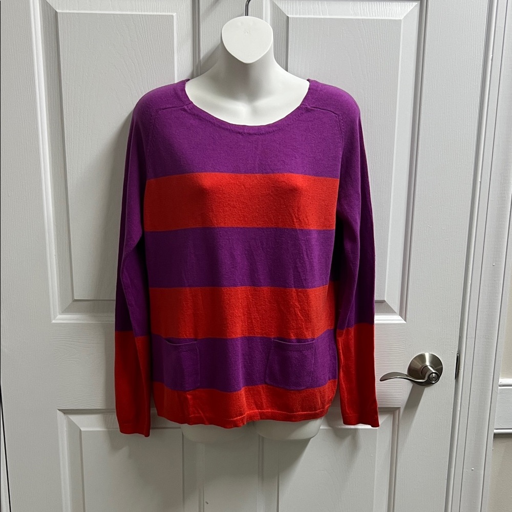 LOFT Purple Red Striped Sweater size medium M long perfect